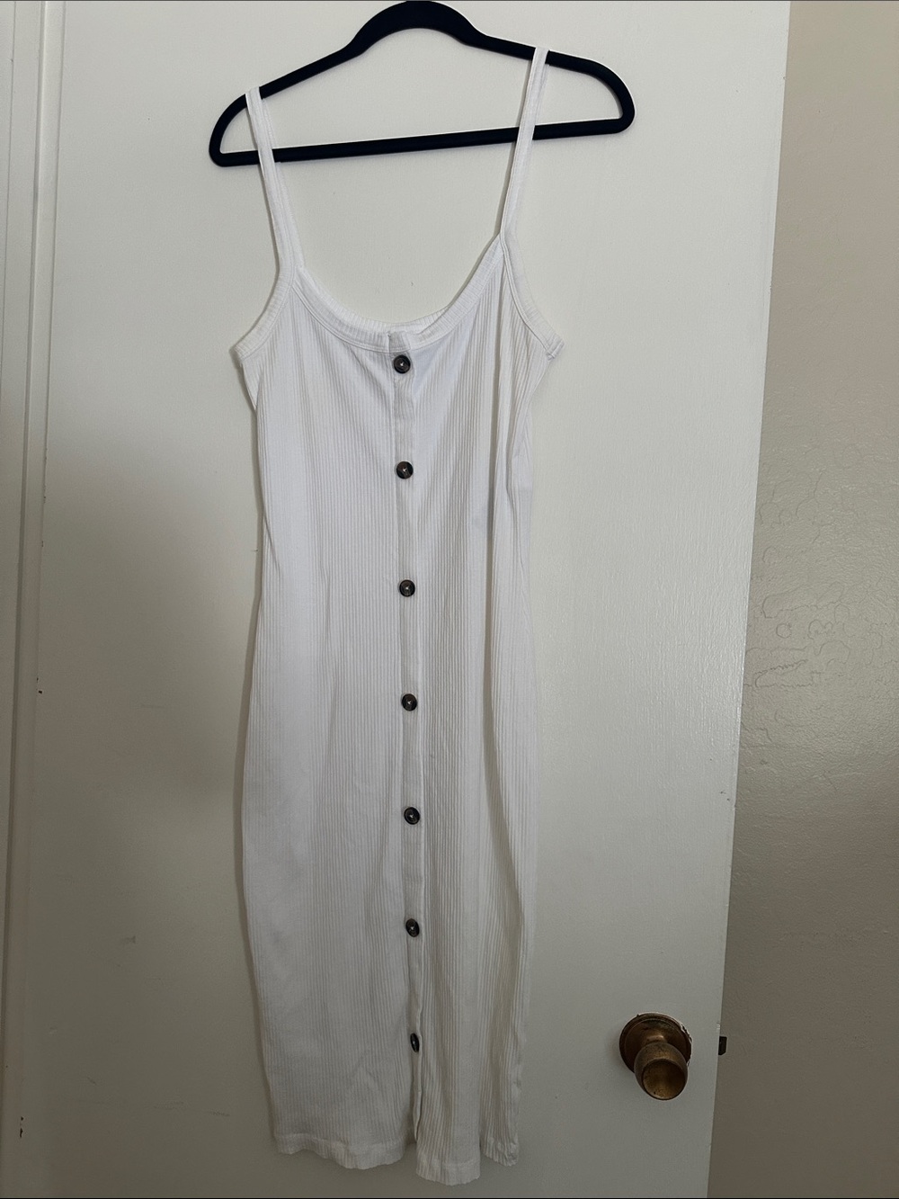 Vero Moda White Ribbed Button-Front Midi Dress